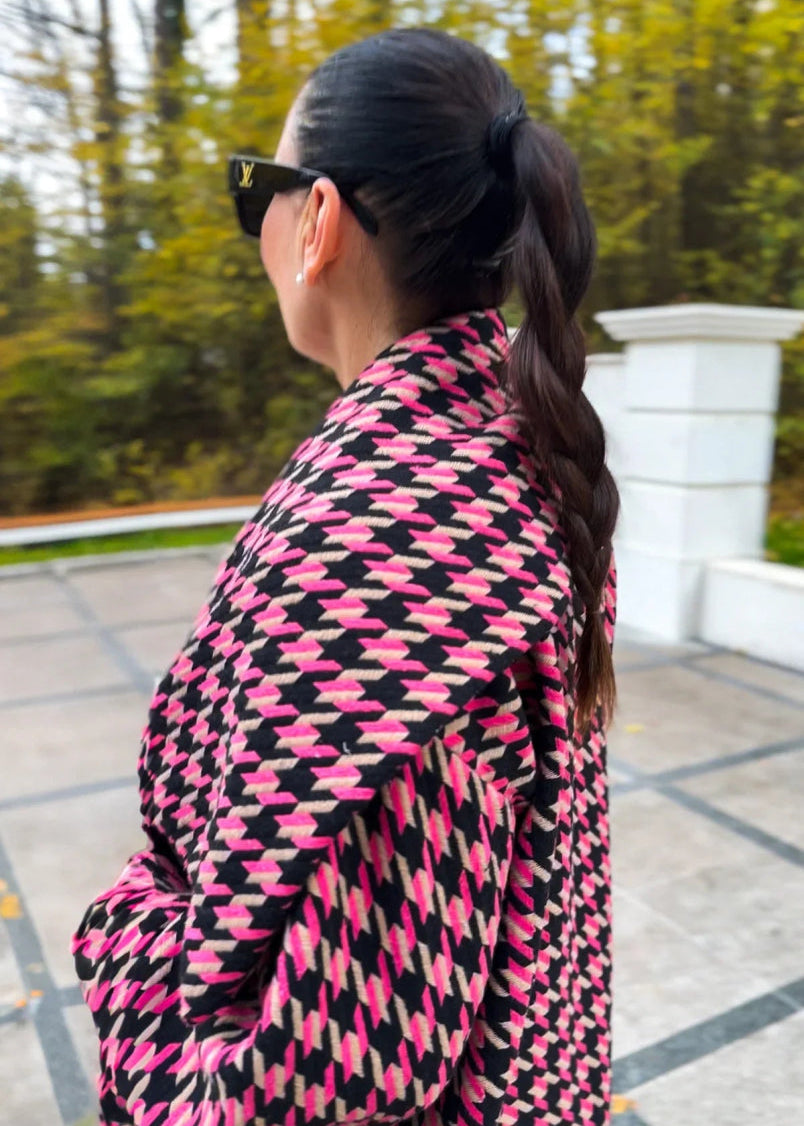 Pink Houndstooth Coat OFELIA - EUG Fashion