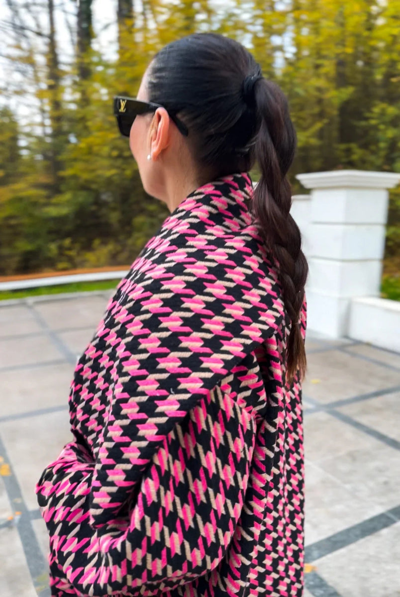 Pink Houndstooth Coat OFELIA - EUG Fashion EugFashion 