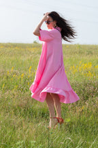 Pink Linen Dress VALERIA - EUG Fashion