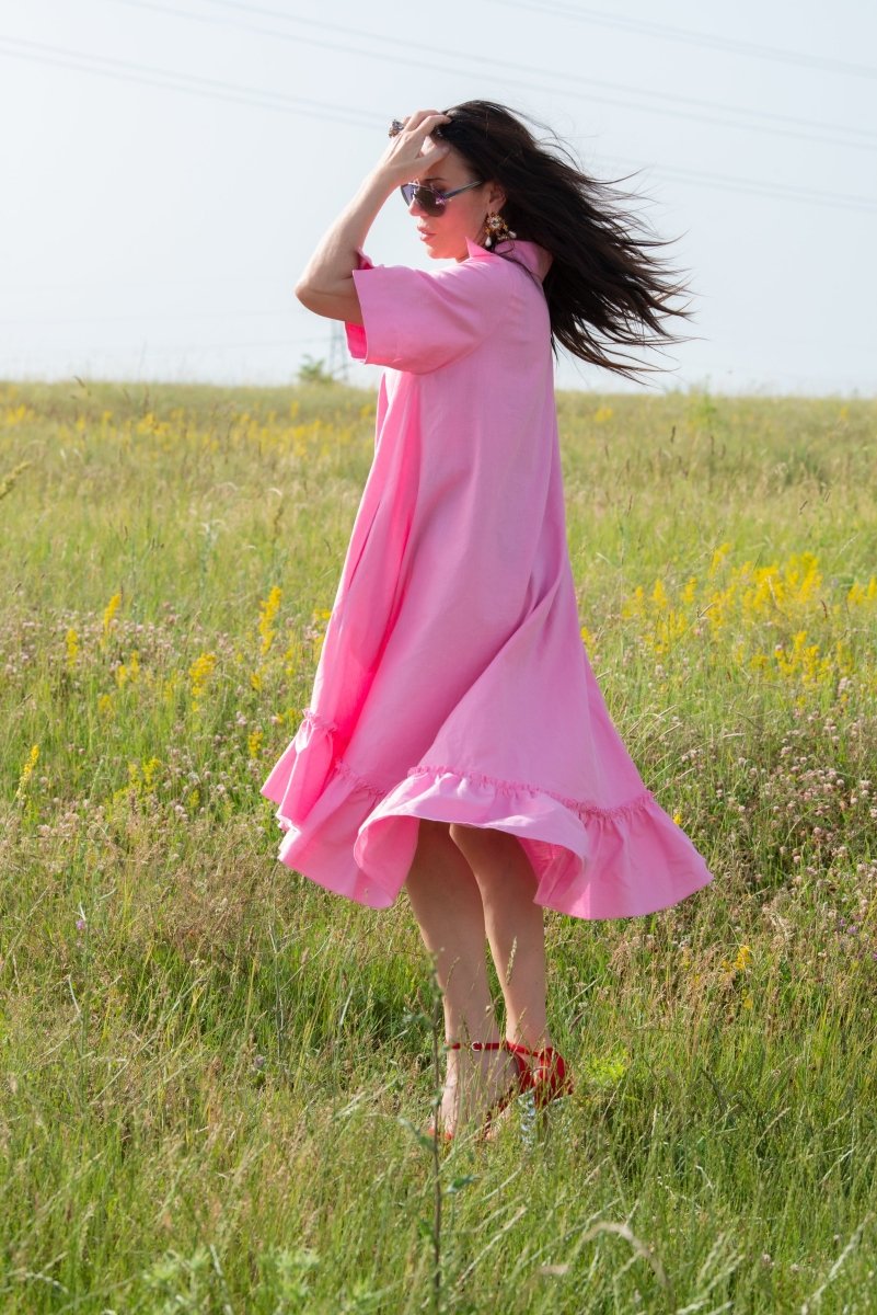 Pink Linen Dress VALERIA - EUG Fashion