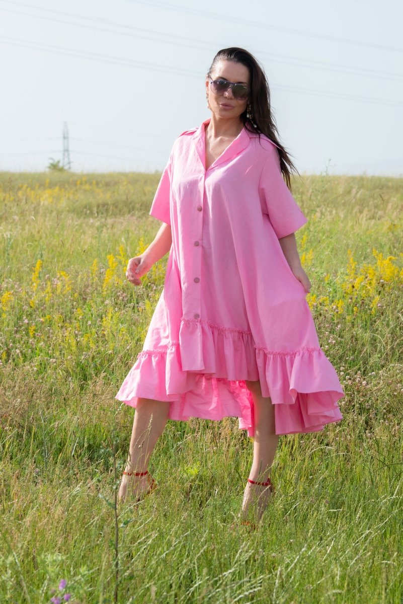 Pink Linen Dress VALERIA - EUG Fashion EugFashion 