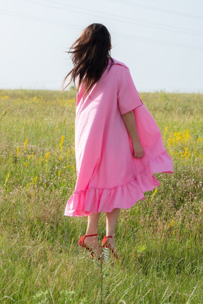 Pink Linen Dress VALERIA - EUG Fashion