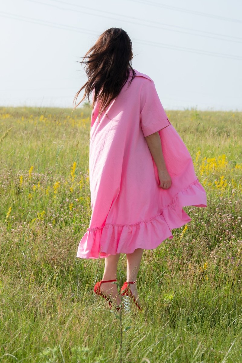 Pink Linen Dress VALERIA - EUG Fashion EugFashion 