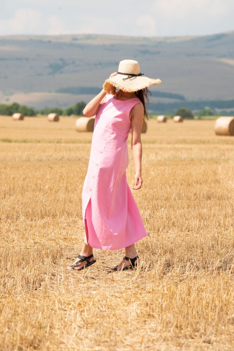 Pink Sleeveless Linen Dress PRIMA - EUG Fashion EugFashion 