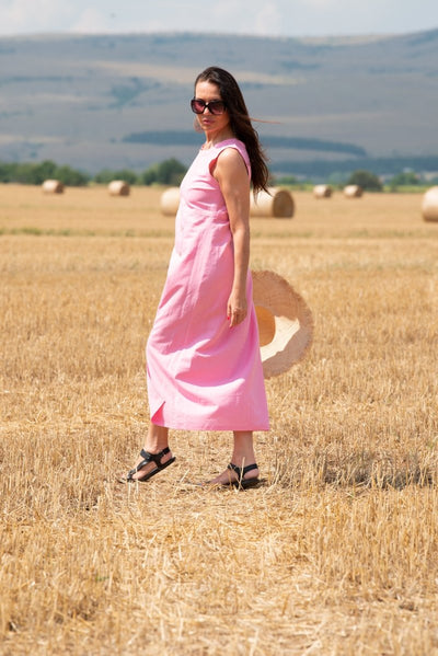 Pink Sleeveless Linen Dress PRIMA - EUG Fashion EugFashion 