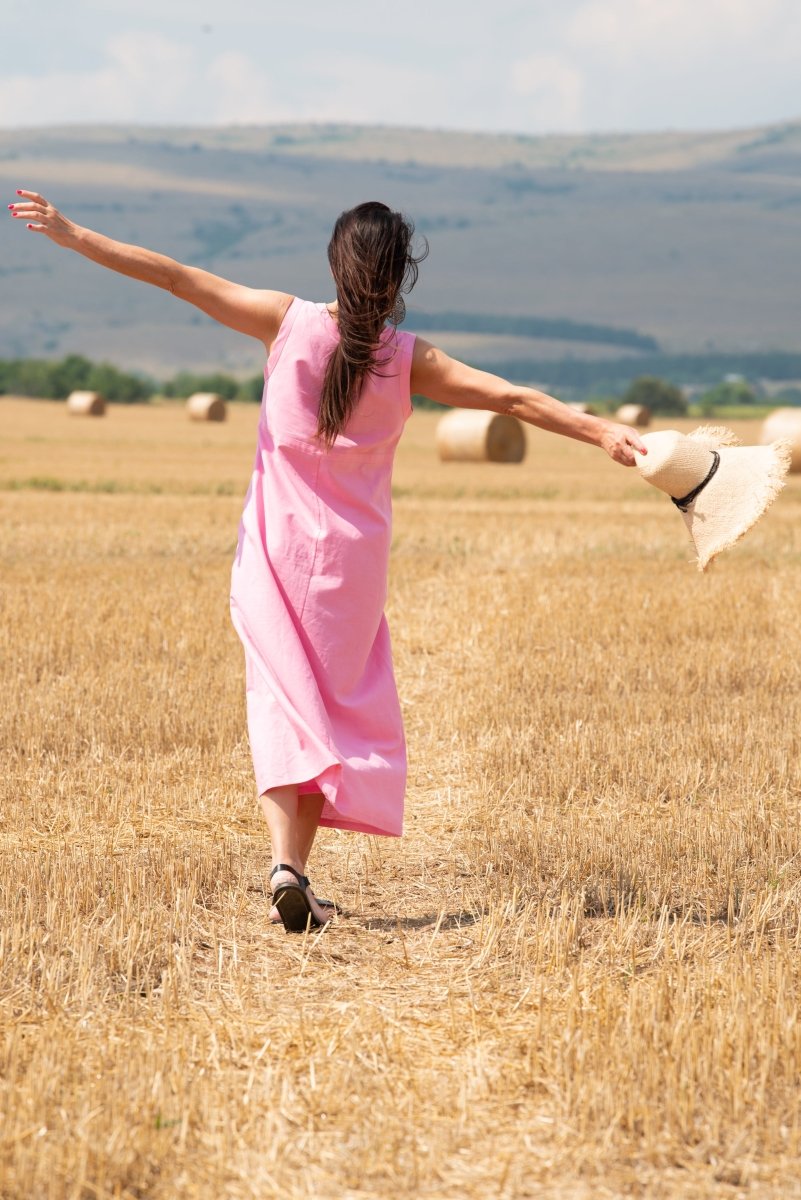 Pink Sleeveless Linen Dress PRIMA - EUG Fashion EugFashion 