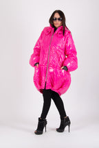 Cyclamen barrel puffer jacket Donna with hood and zip pockets - EUG Fashion #hot-pink
