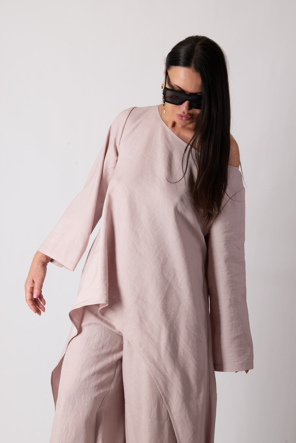 Linen 2 pcs set pants and top  Eug fashion #baby-pink