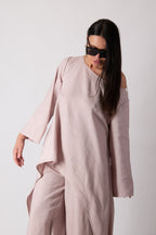 Linen 2 pcs set pants and top  Eug fashion #baby-pink