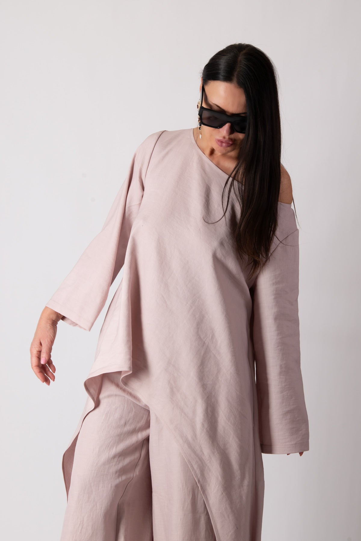 Linen 2 pcs set pants and top  Eug fashion #baby-pink
