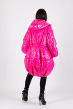 Cyclamen barrel puffer jacket Donna with hood and zip pockets - EUG Fashion #hot-pink
