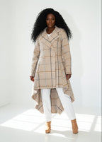Plaid High - Low Coat, Double - Breasted Asymmetrical Fit Albena - EUG Fashion
