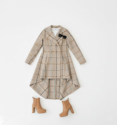 Plaid High - Low Coat, Double - Breasted Asymmetrical Fit Albena - EUG Fashion EugFashion 