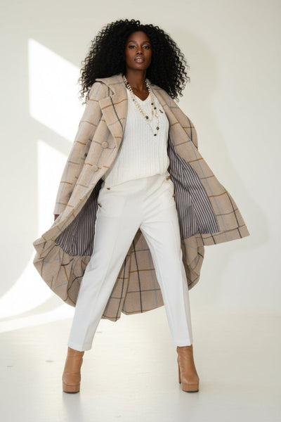 Plaid High - Low Coat, Double - Breasted Asymmetrical Fit Albena - EUG Fashion EugFashion 