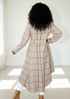 Plaid High - Low Coat, Double - Breasted Asymmetrical Fit Albena - EUG Fashion