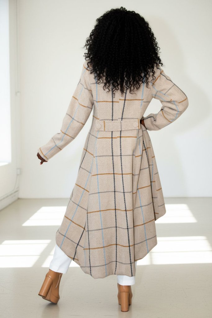 Plaid High - Low Coat, Double - Breasted Asymmetrical Fit Albena - EUG Fashion EugFashion 