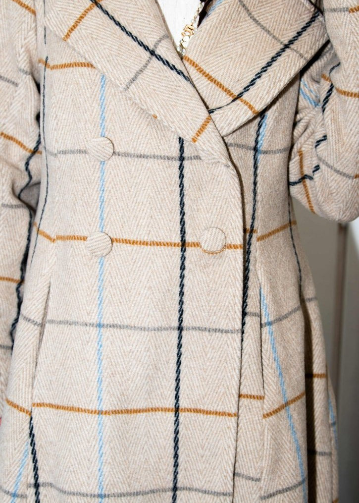 Plaid High - Low Coat, Double - Breasted Asymmetrical Fit Albena - EUG Fashion