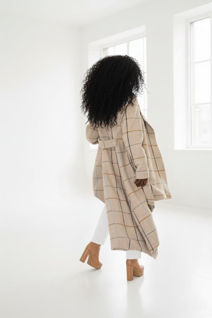 Plaid High - Low Coat, Double - Breasted Asymmetrical Fit Albena - EUG Fashion EugFashion 