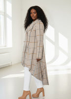Plaid High - Low Coat, Double - Breasted Asymmetrical Fit Albena - EUG Fashion