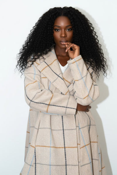 Plaid High - Low Coat, Double - Breasted Asymmetrical Fit Albena - EUG Fashion EugFashion 