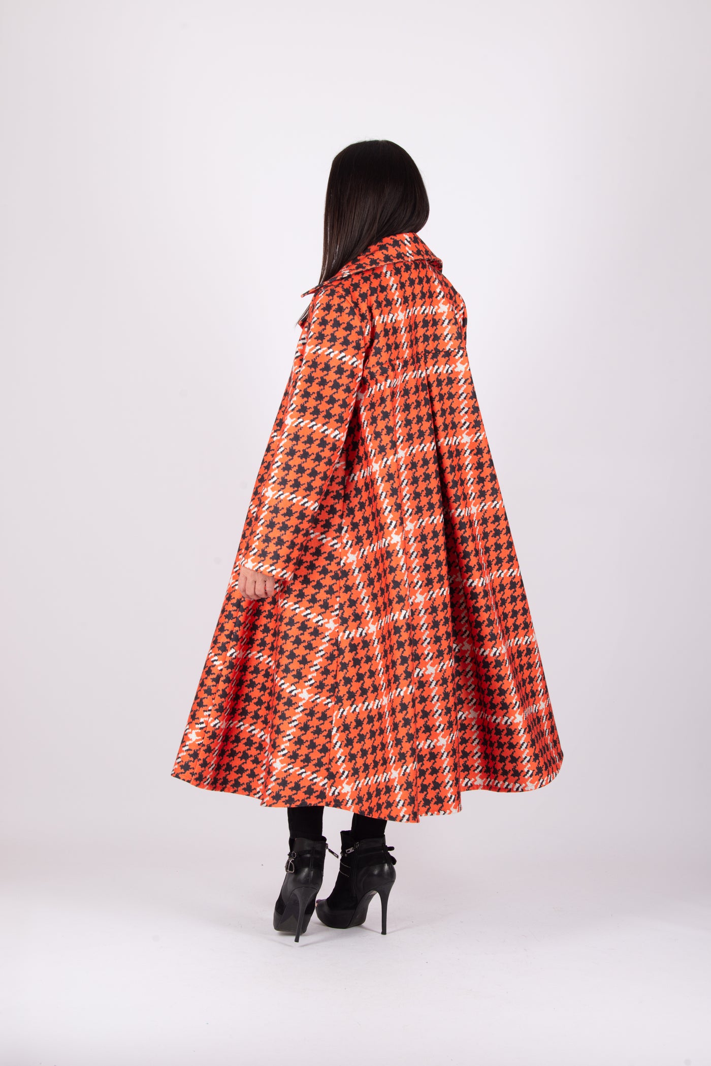 Orange Houndstooth Long Coat  Kiara – Final Sale EugFashion 