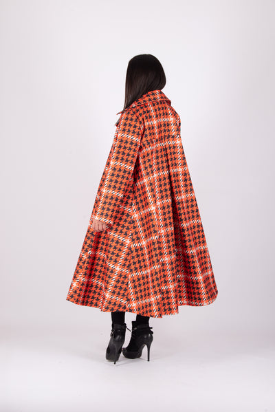 Orange Houndstooth Long Coat  Kiara – Final Sale EugFashion 