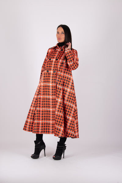 Orange Houndstooth Long Coat  Kiara – Final Sale EugFashion 