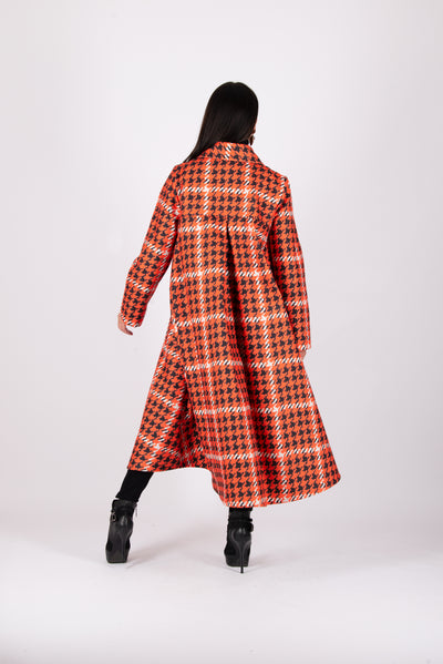 Orange Houndstooth Long Coat  Kiara – Final Sale EugFashion 