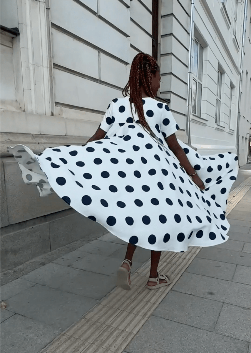 black and white polka dot summer dress Spaghetti Strap Polka Dot Midi Dress – HAREM's Brides main image 0