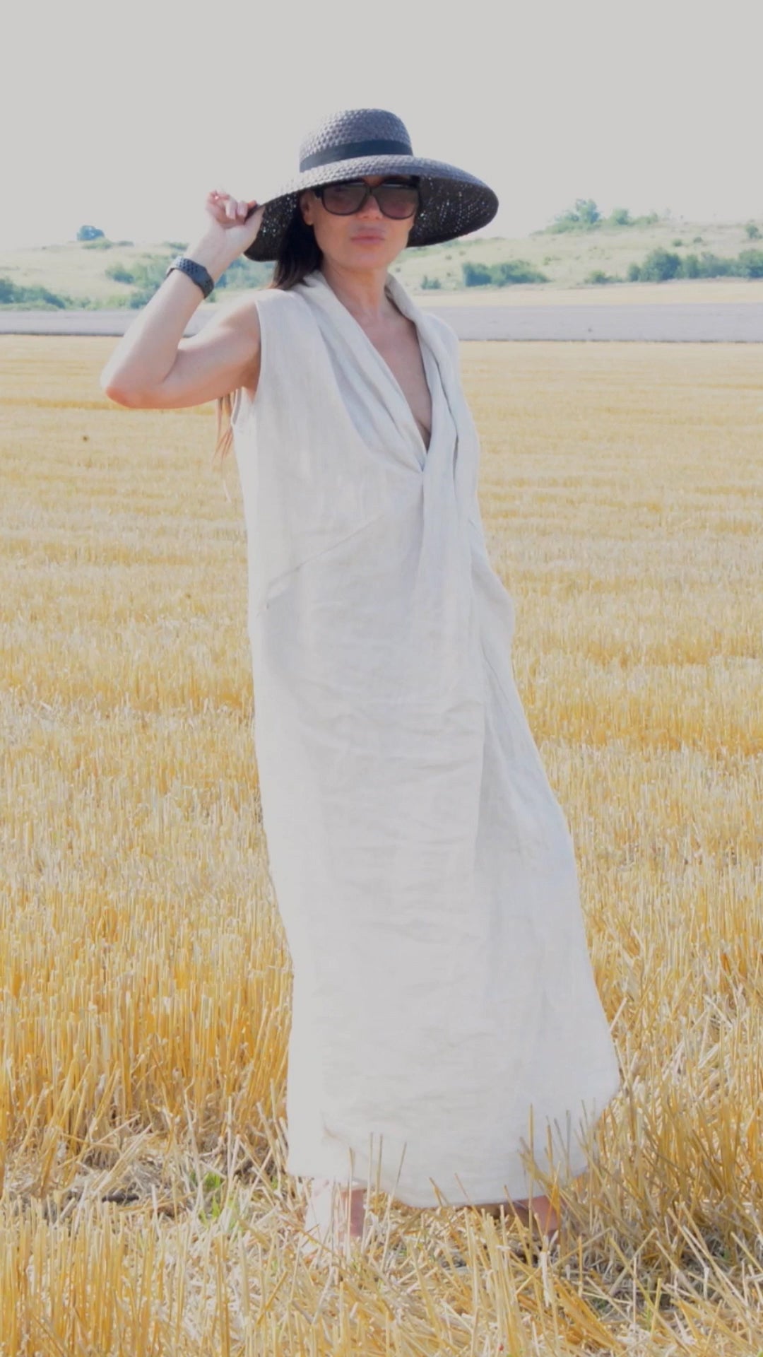 Linen V Neck Dress IVETA EugFashion 