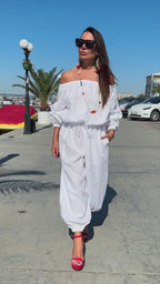 linen off shoulders jumpsuit #white
