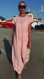 Linen pink jumpsuit loose fit EUG fashion