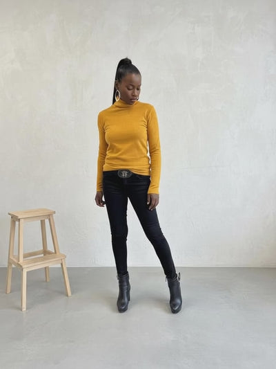 Mustard turtleneck print top MARGARITA EugFashion 