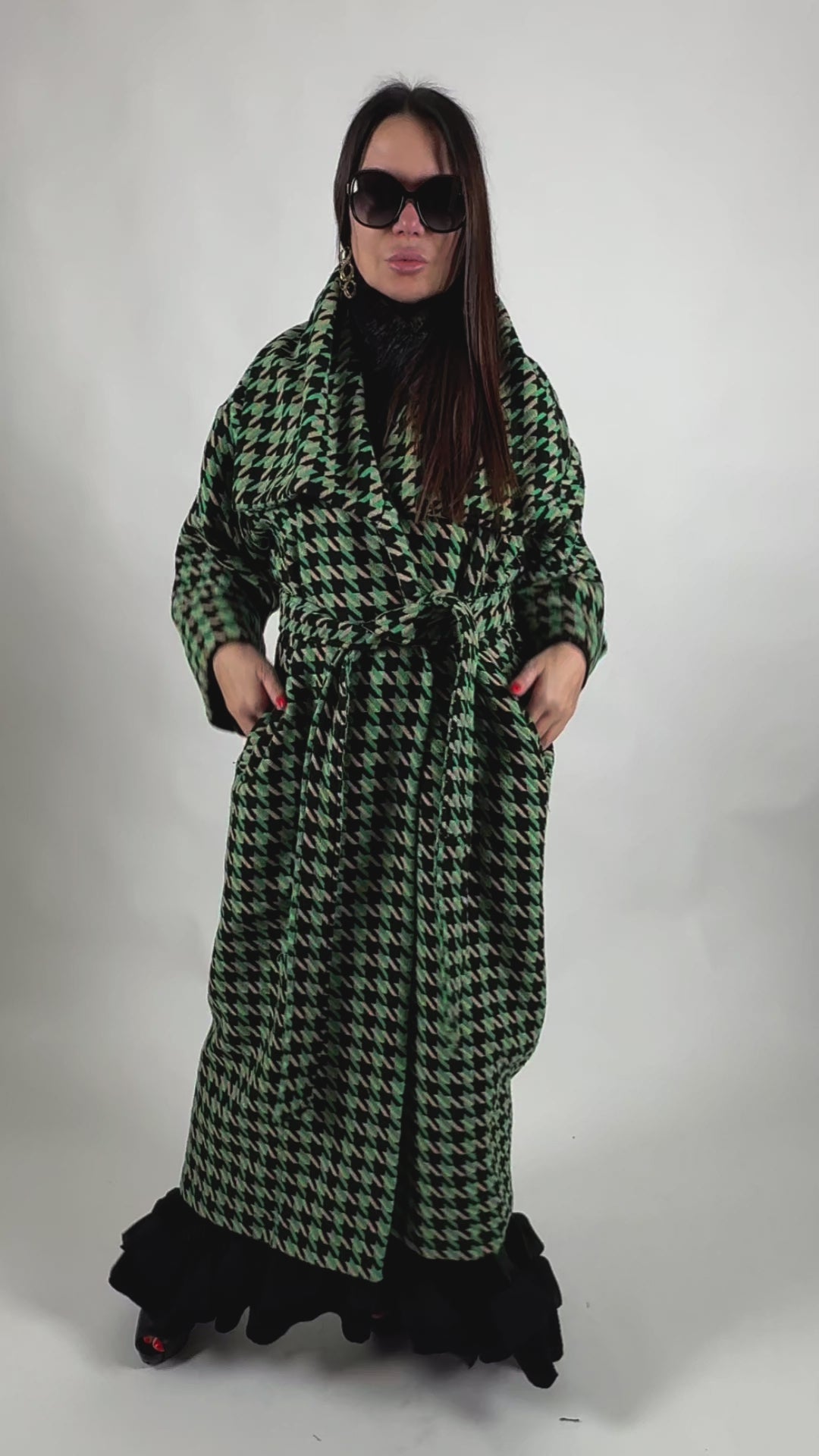Green Houndstooth Coat - Ofelia