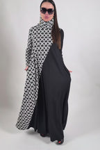 Black and white houndstooth turtleneck A-line dress Vivian - EUG Fashion 