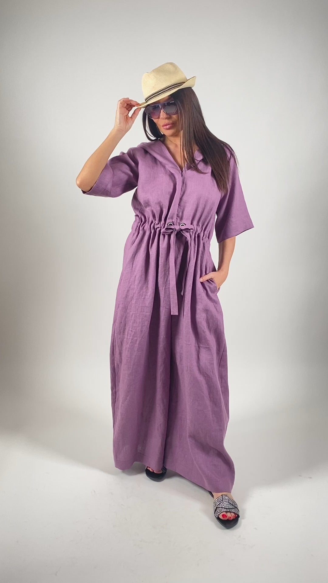 Linen Hooded Jumpsuit REGINA