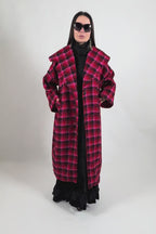 Hot pink houndstooth cape coat Siri with shawl collar - EUG Fashion #hot-pink
