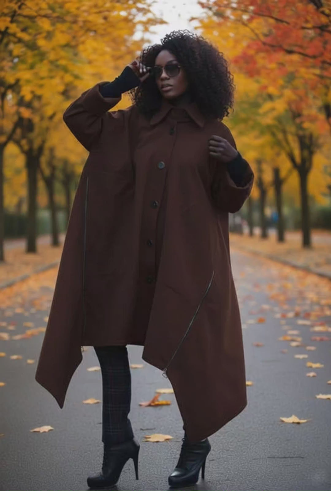 Brown Women Maxi Coat FEDERICA EugFashion 