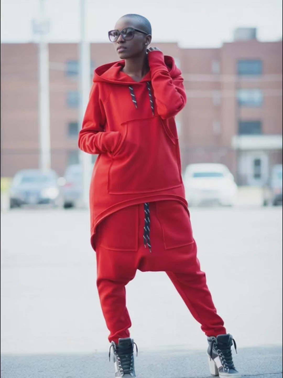 Two pieces Red Hooded Tracksuit MEGAN EugFashion 