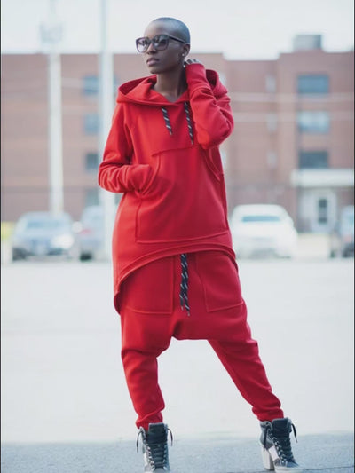 Two pieces Red Hooded Tracksuit MEGAN EugFashion 