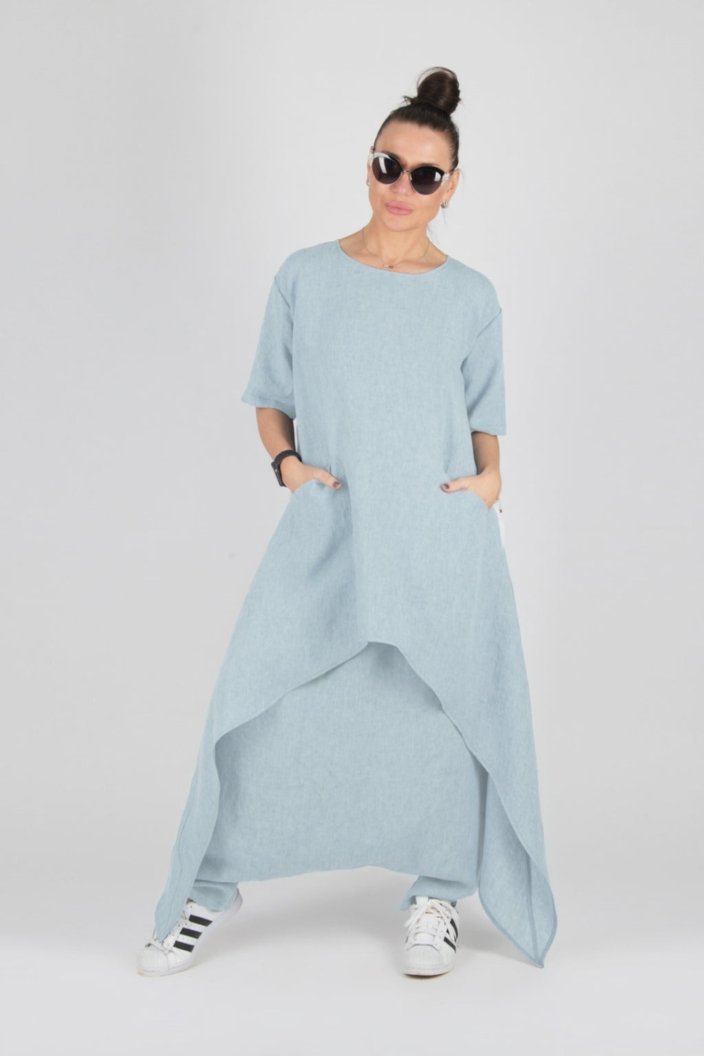 wide linen set - eug fashion #light-blue