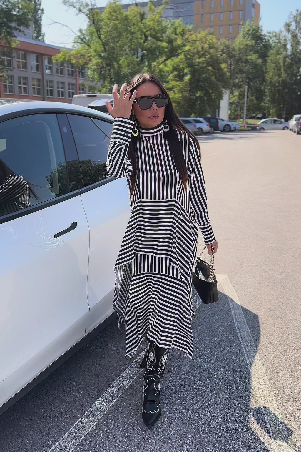 Striped layered ruffle dress Doa - EUG Fashion
