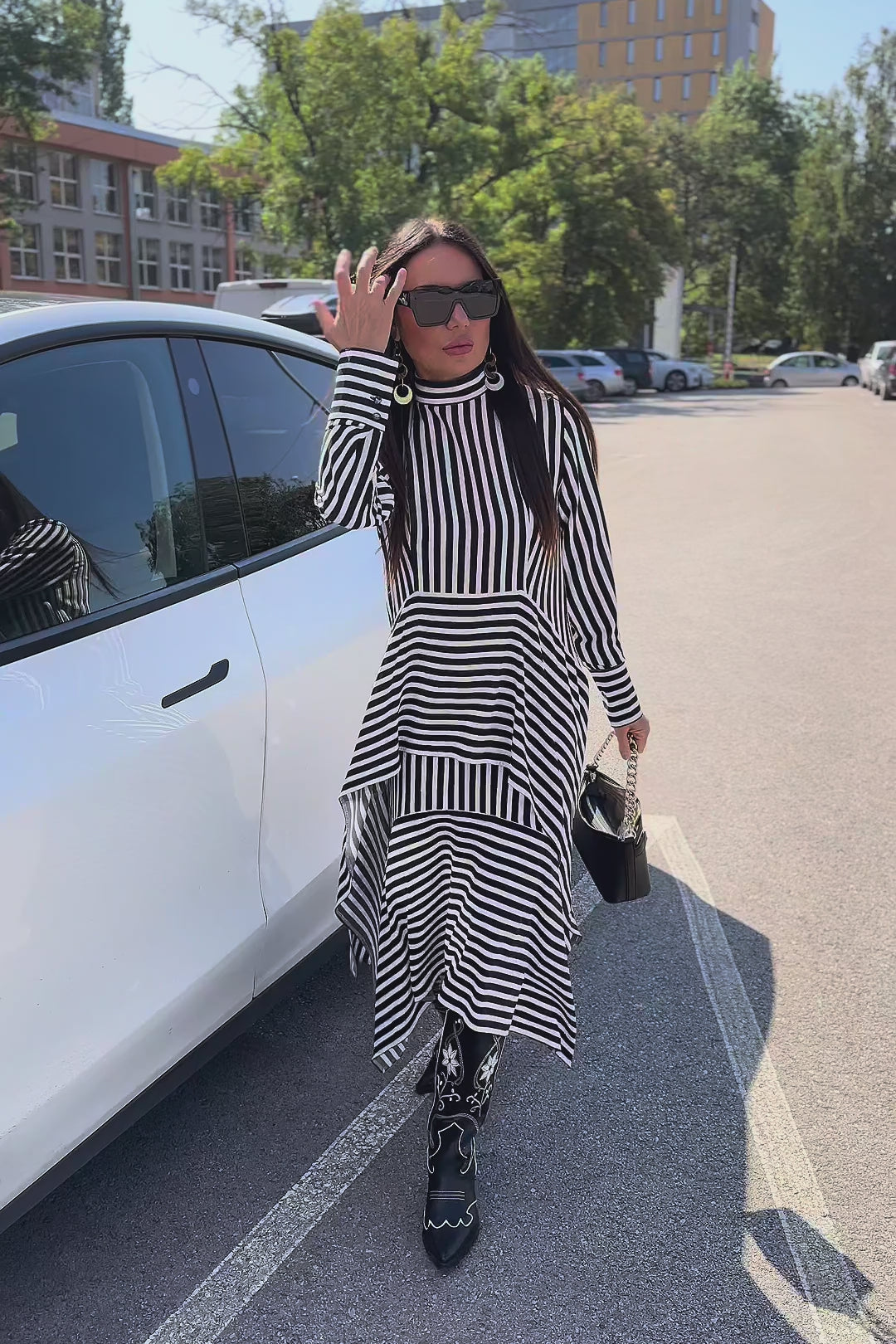 Striped layered ruffle dress Doa - EUG Fashion
