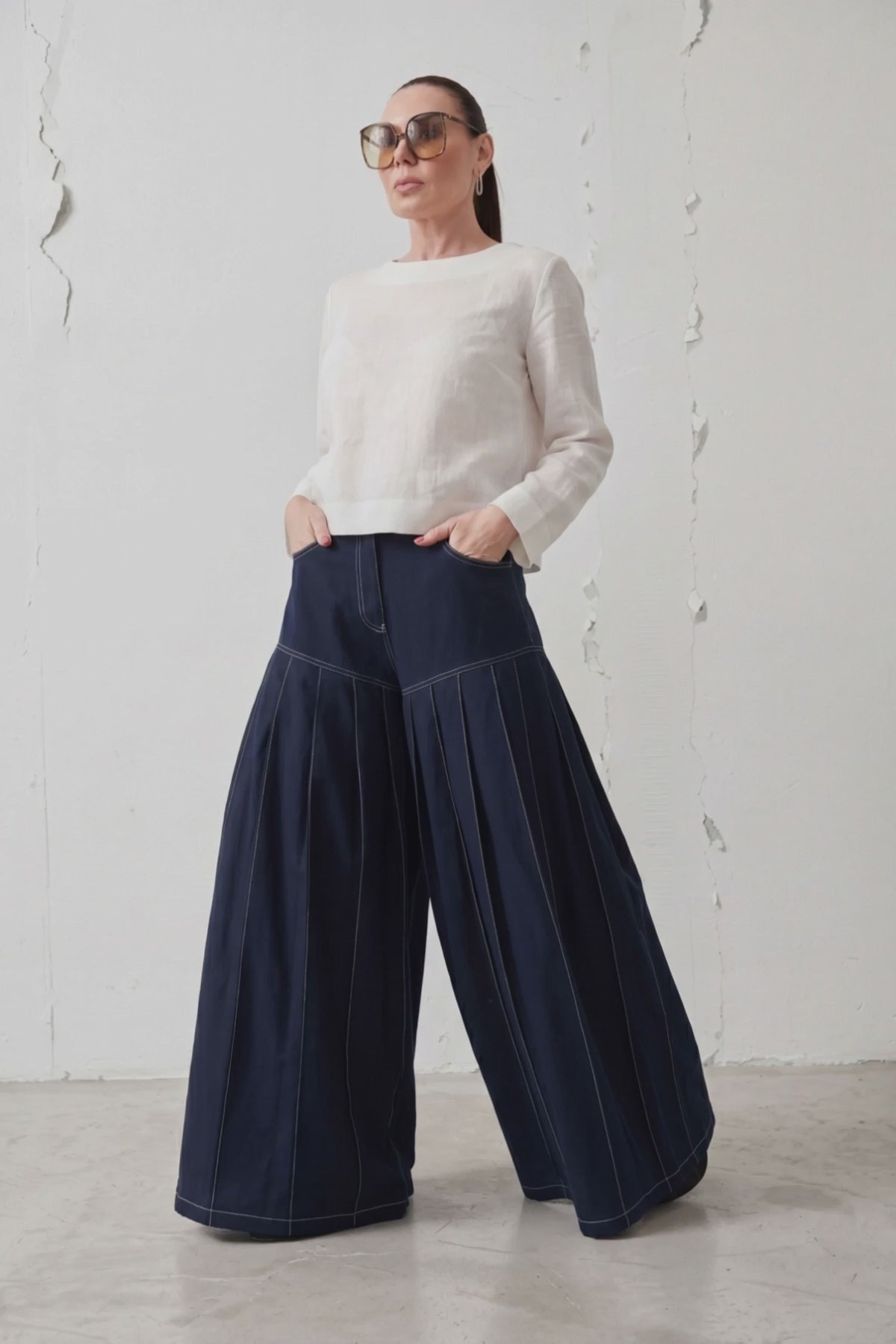 blue linen pants
