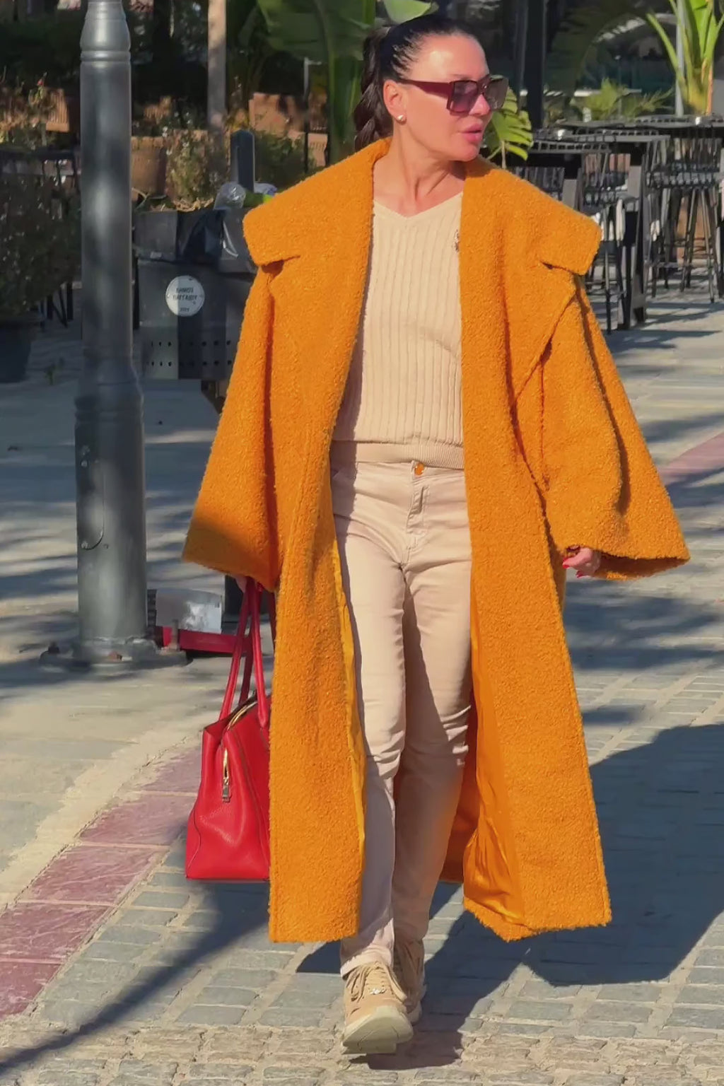 Mustard bouclé cape coat Siri with large shawl collar - EUG Fashion #mustard
