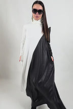Black and white leather-look punto milano A-line dress Vivian - EUG Fashion 