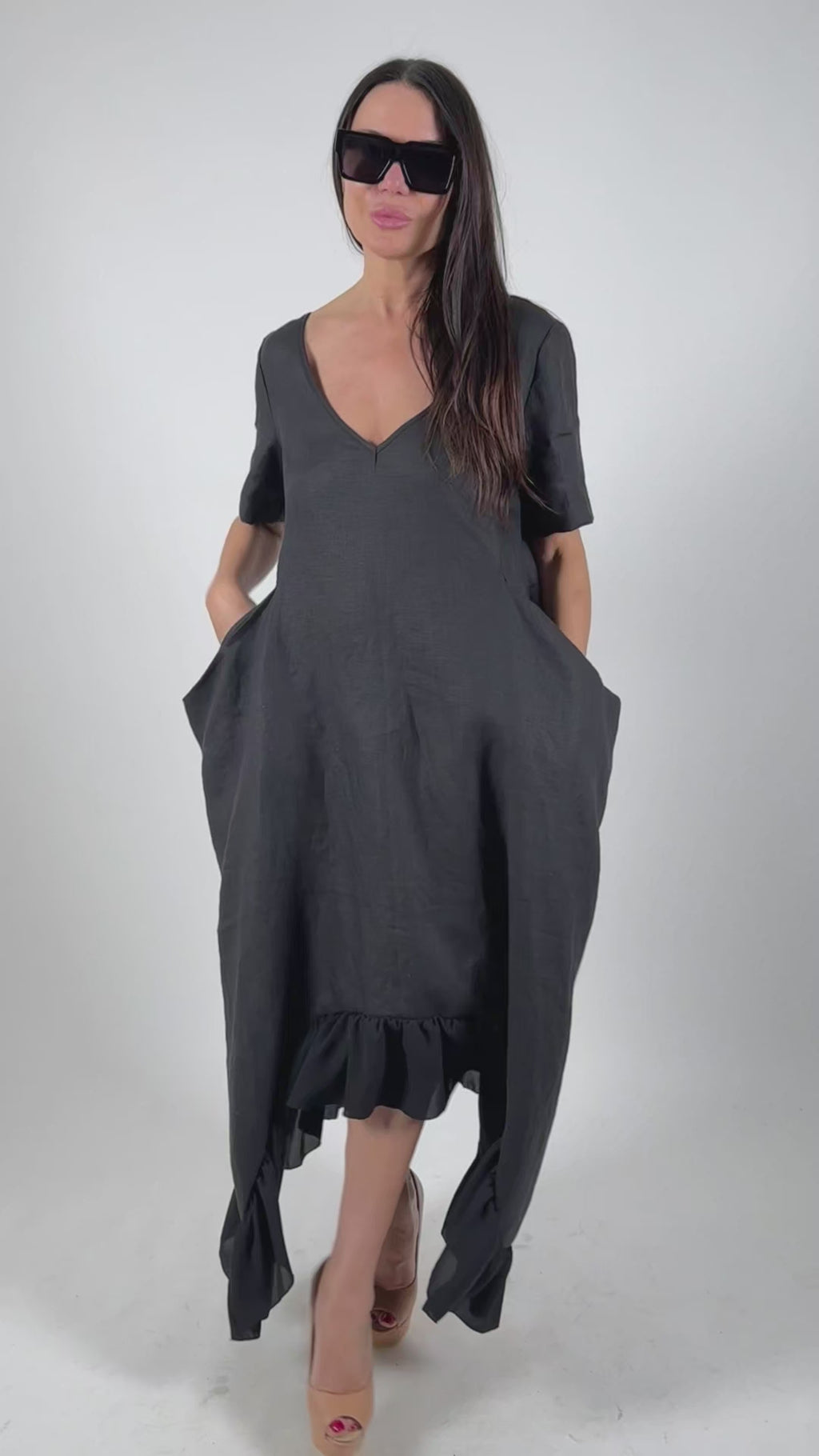 Linen Black Dress - Casablanca