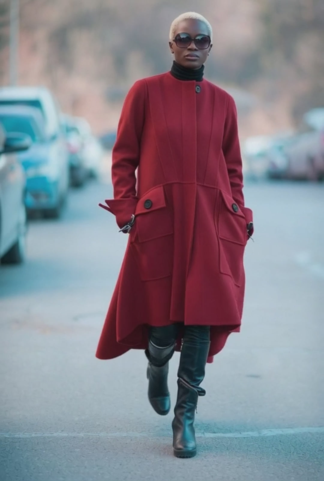 Asymmetric Dark Red Coat - Valery