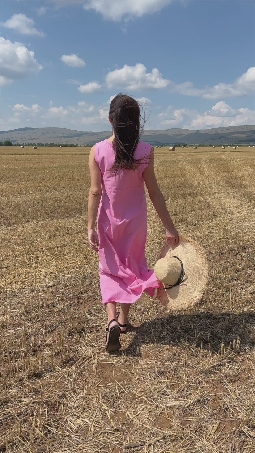 Pink Sleeveless Linen Dress PRIMA EugFashion 