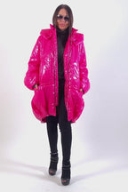 Cyclamen barrel puffer jacket Donna with hood and zip pockets - EUG Fashion #hot-pink
